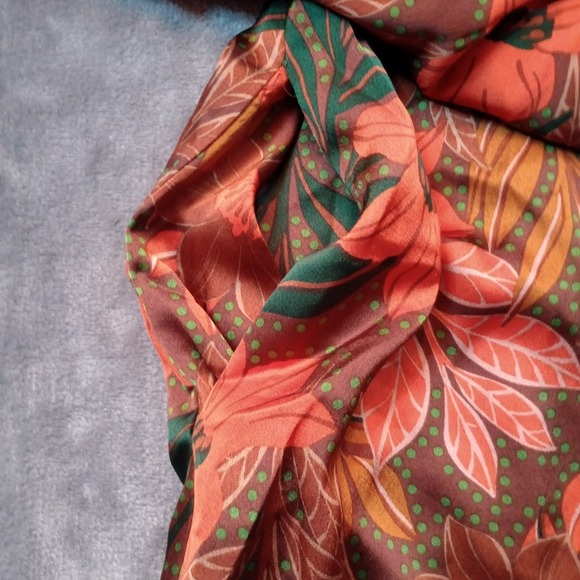 Oddy Curvy Floral HIgh Neck Knotted Collar Mini Dress Plus Size 1X Long Sleeves - Picture 6 of 16